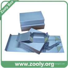 Small Silver Paper Jewelry Folding Boxes with Decorated Ribbon